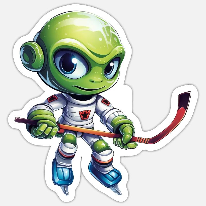 Alien Eishockeyspieler - Sticker Größe S (10 x 10 cm) - Mattweiß