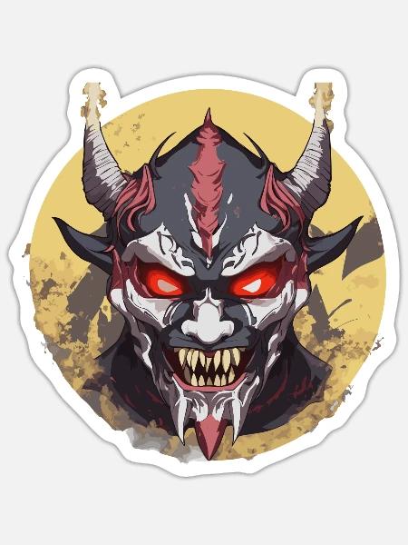 Dämonischer Samurai - Sticker Größe S (10 x 10 cm) - Mattweiß