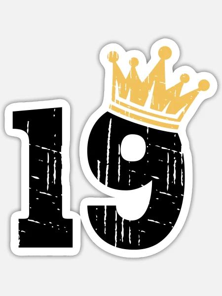 19 Couronne 19e anniversaire 19 ans - Sticker taille S (10 x 10 cm) - blanc mat