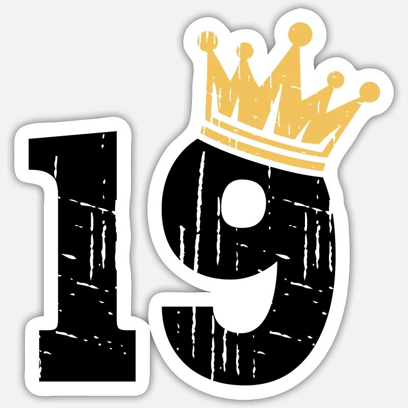 19 Couronne 19e anniversaire 19 ans - Sticker taille S (10 x 10 cm) - blanc mat