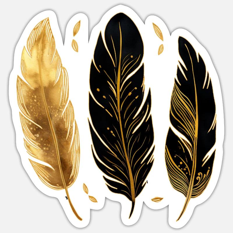 Plumes dorées - Sticker taille S (10 x 10 cm) - blanc mat