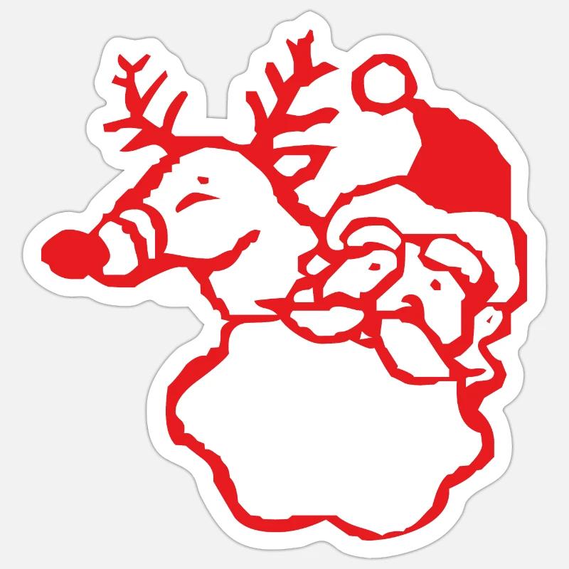 Père Noël renne - Sticker taille S (10 x 10 cm) - blanc mat