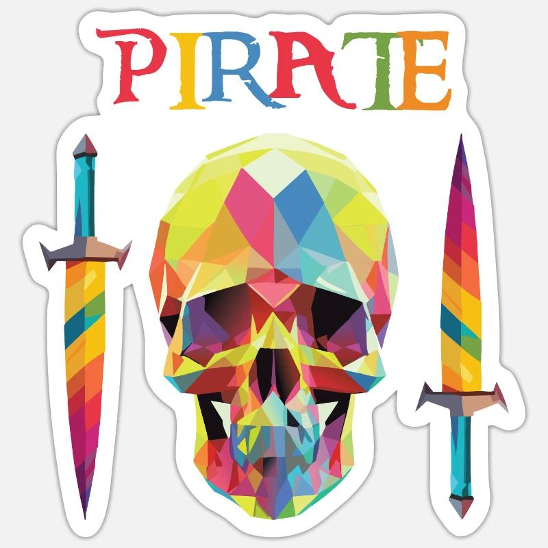 Pirate - Crâne Low Poly - Sticker taille S (10 x 10 cm) - blanc mat