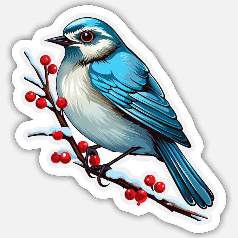 Oiseaux en hiver - Sticker taille S (10 x 10 cm) - blanc mat