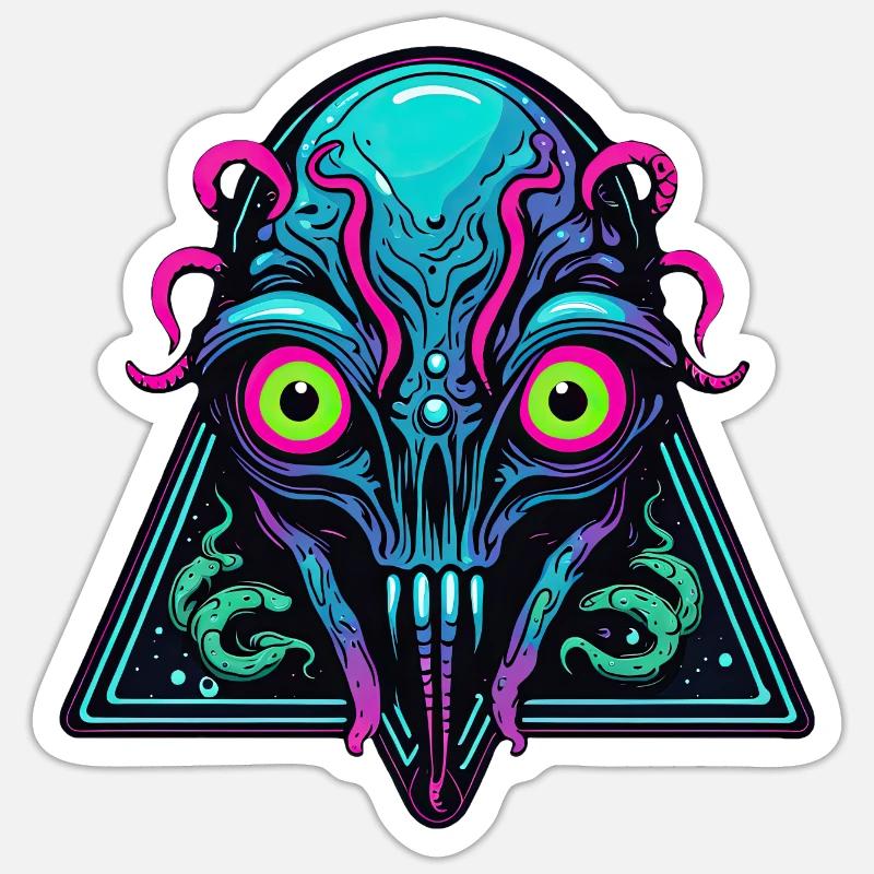 Neon Space Alien Triangle Sticker size S (10 x 10 cm)