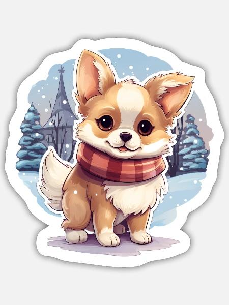 süsses Hündchen im Schnee - Sticker Größe S (10 x 10 cm) - Mattweiß
