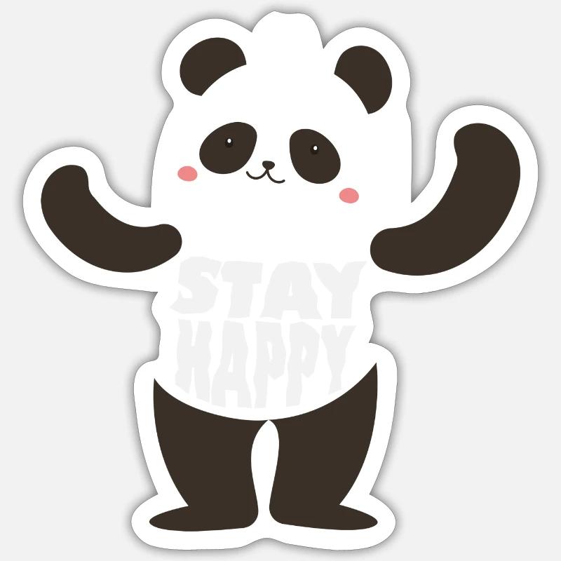 Restez heureux Panda - Sticker taille S (10 x 10 cm) - blanc mat