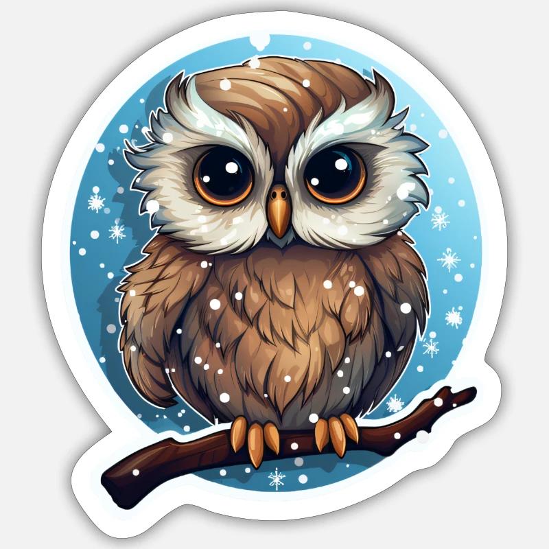 Winter süsse Eule - Sticker Größe S (10 x 10 cm) - Mattweiß
