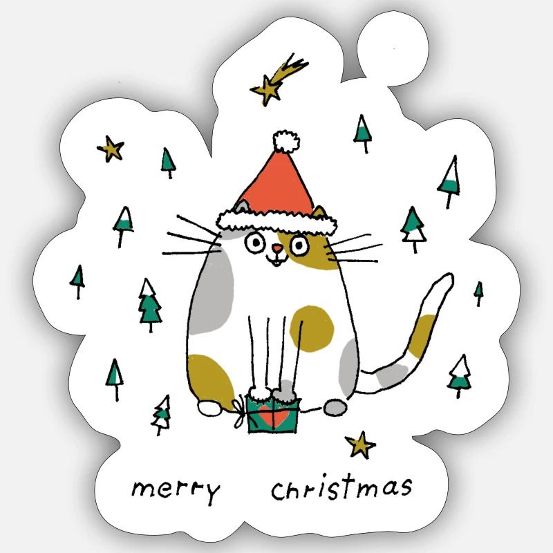 Chat de Noël - Sticker taille S (10 x 10 cm) - blanc mat