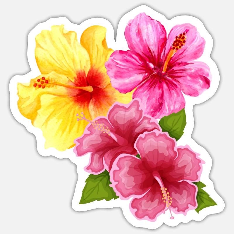 Hawaï Aloha Fleurs - Sticker taille S (10 x 10 cm) - blanc mat