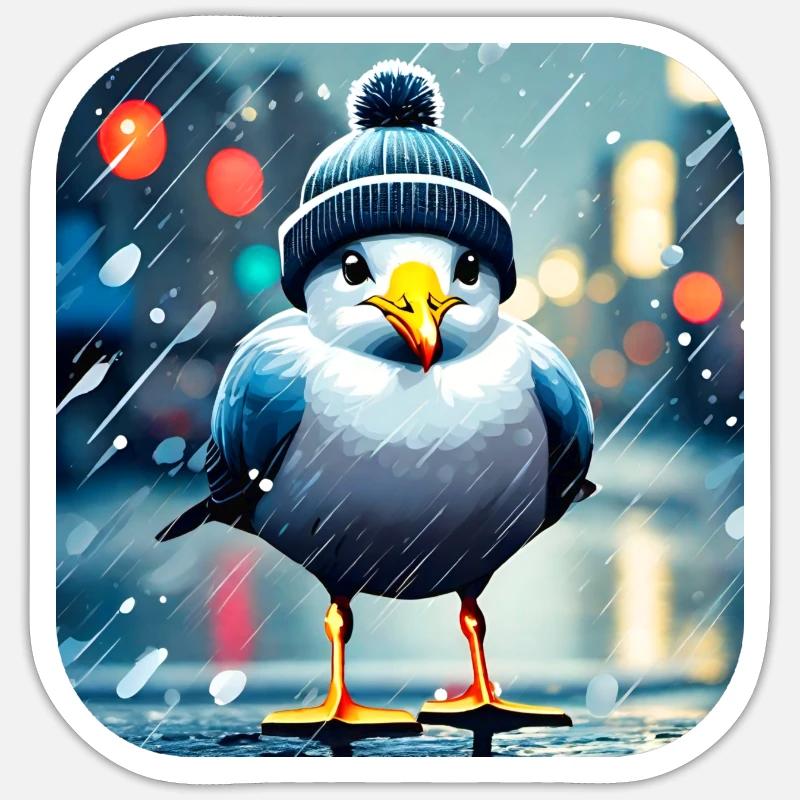 Regen Möwe - Sticker Größe S (10 x 10 cm) - Mattweiß