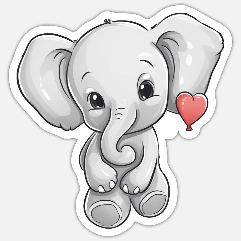 Elephant with heart - Sticker size S (10 x 10 cm) - white matte