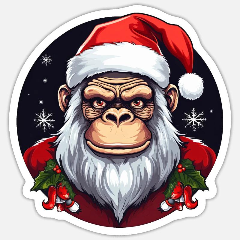 Noël singe - Sticker taille S (10 x 10 cm) - blanc mat