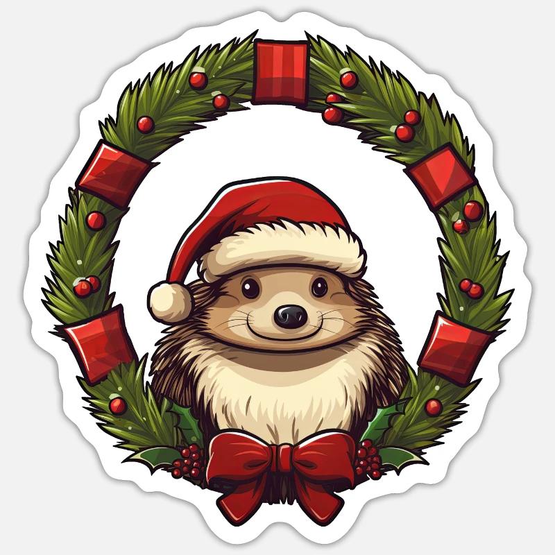 Hérisson Noël Sticker taille S (10 x 10 cm)
