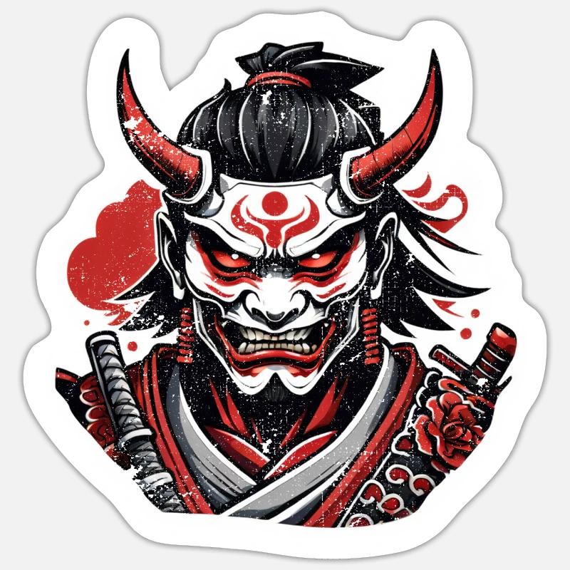 Samurai-Krieger - Japan - Dämon - Sticker Größe S (10 x 10 cm) - Mattweiß