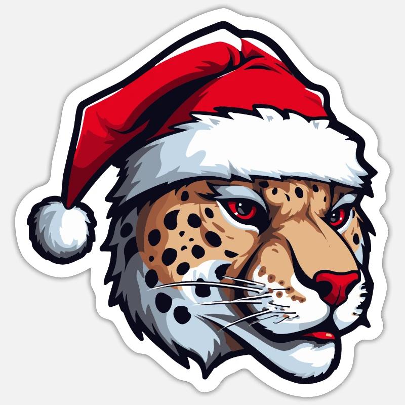 Tête de guépard Noël Noël - Sticker taille S (10 x 10 cm) - blanc mat