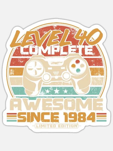40. Geburtstag Gamer Jahrgang 1984 geboren - Sticker Größe S (10 x 10 cm) - Mattweiß