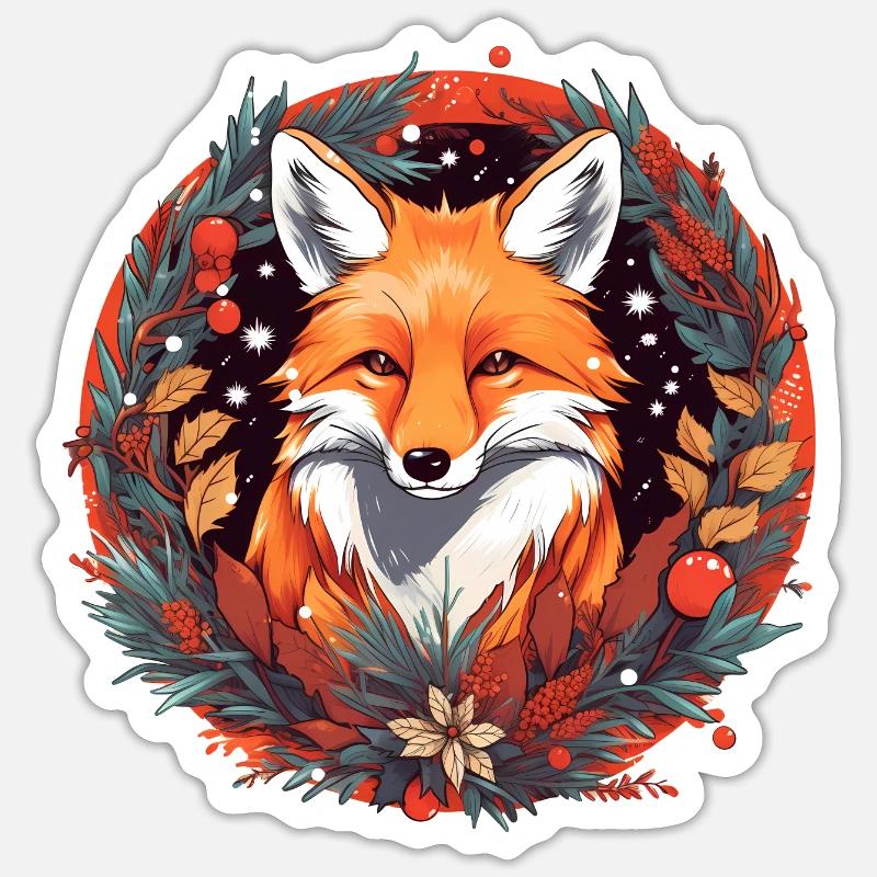 Fox Avec des éléments de Noël, Love Foxes Sticker taille S (10 x 10 cm)