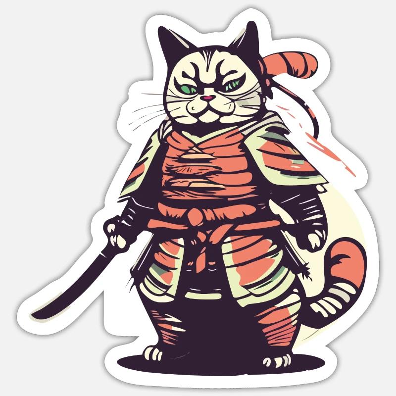 Katzen Samurai Sticker Größe S (10 x 10 cm)