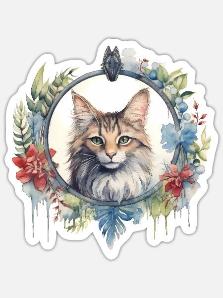 Manx Cat Boho Style, Love Cats - Sticker størrelse S (10 x 10 cm) - mat hvid