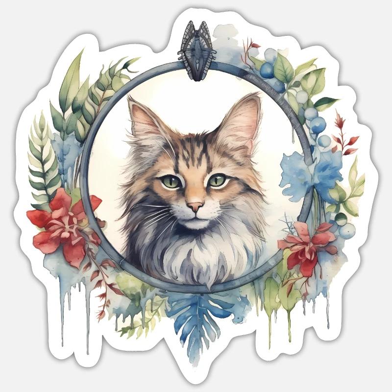 Manx-Katze Boho-Stil, Liebeskatzen Sticker Größe S (10 x 10 cm)