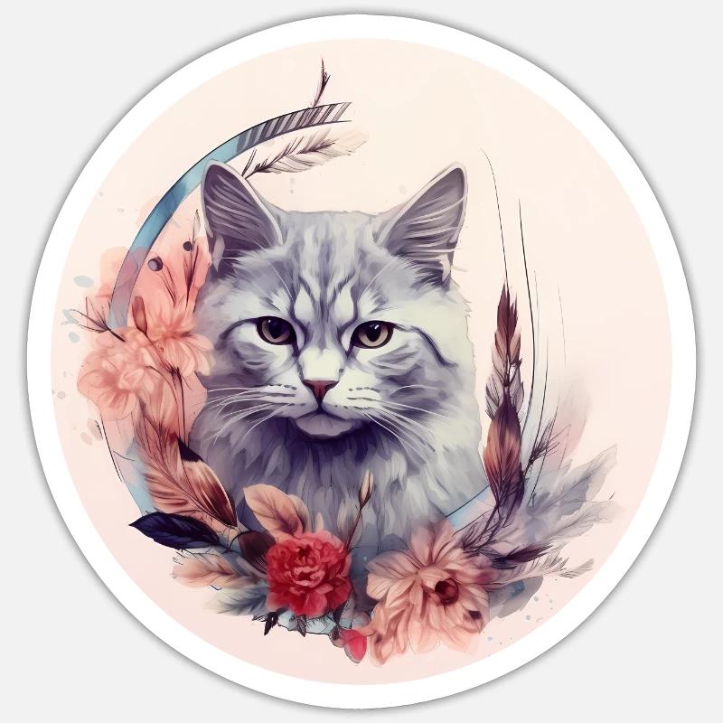 Britisch Kurzhaar Katze Boho Element, Katzen Sticker Größe S (10 x 10 cm)