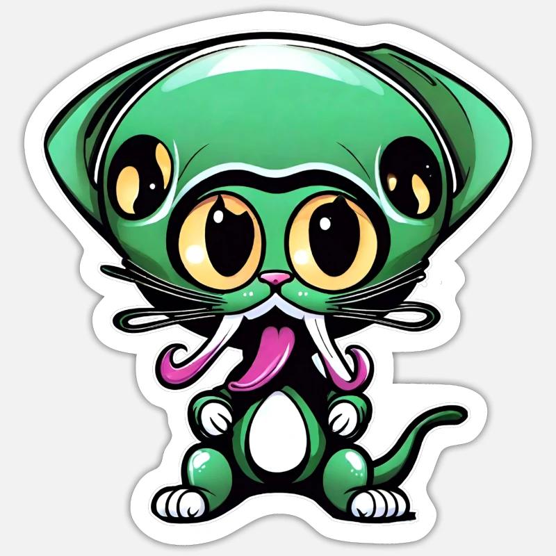Mignon extraterrestre vert - Sticker taille S (10 x 10 cm) - blanc mat