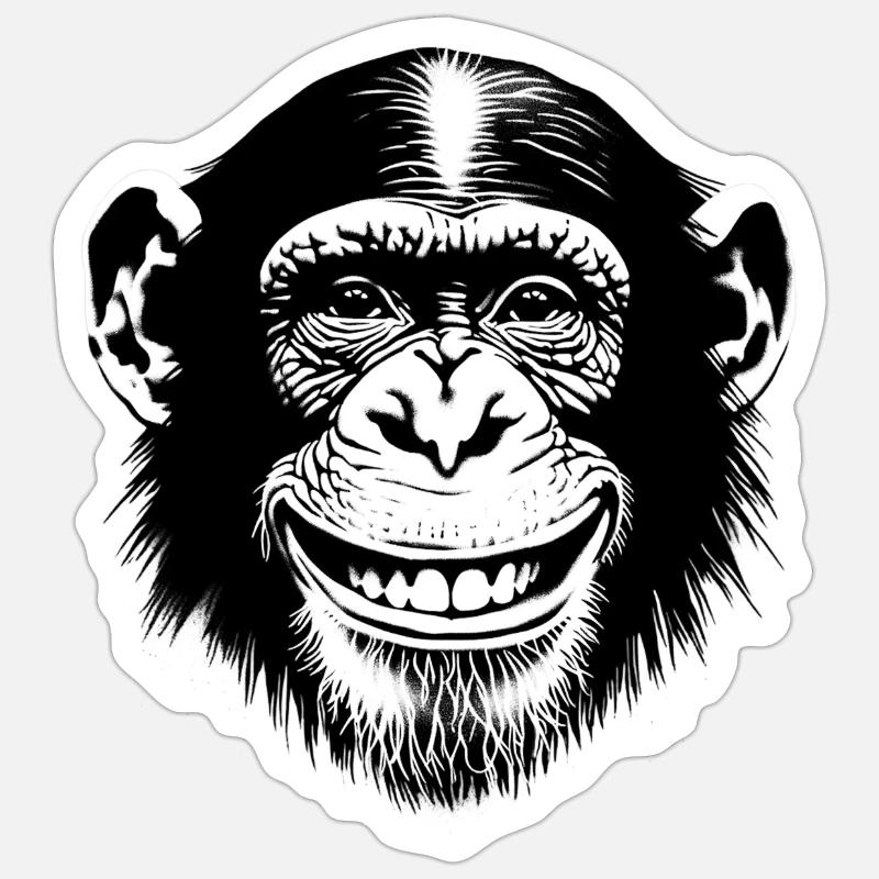 Lachender Affe Schimpse freut sich - Sticker Größe S (10 x 10 cm) - Mattweiß