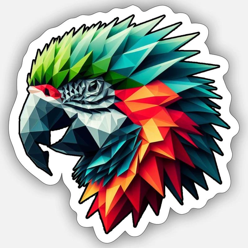 Papagei in Polygon Design Bunt - Sticker Größe S (10 x 10 cm) - Mattweiß