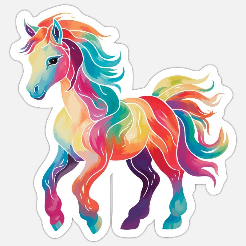 Poney coloré - Sticker taille S (10 x 10 cm) - blanc mat