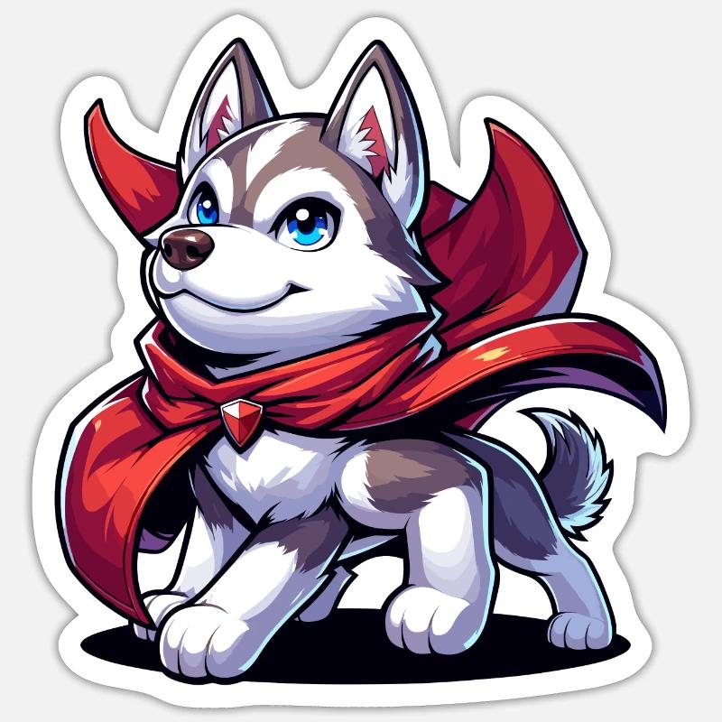 Husky super-héros - Sticker taille S (10 x 10 cm) - blanc mat