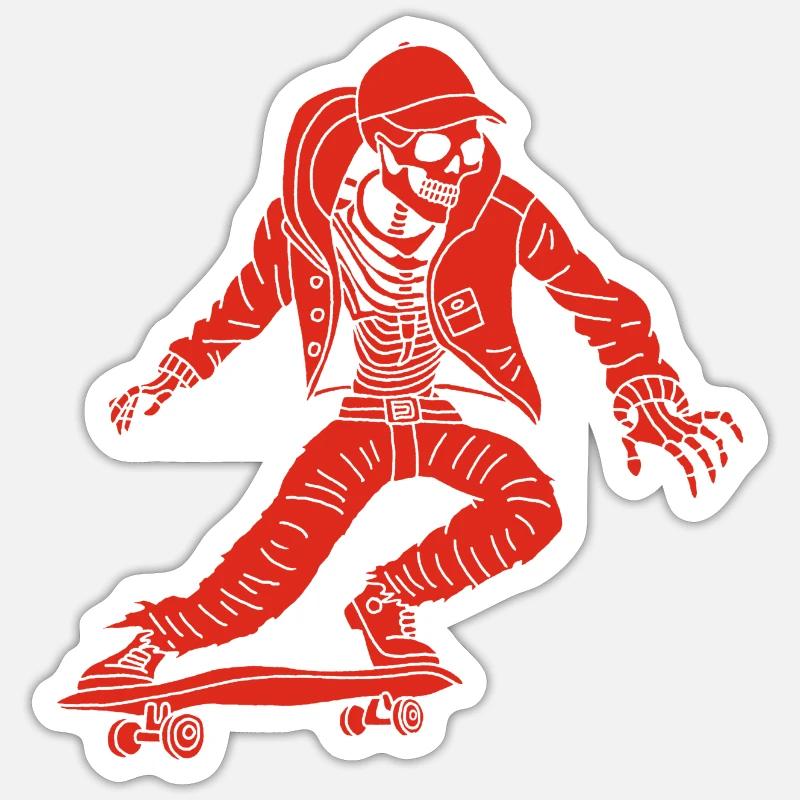 Red Skeleton on Skateboard - Sticker size S (10 x 10 cm) - white matte