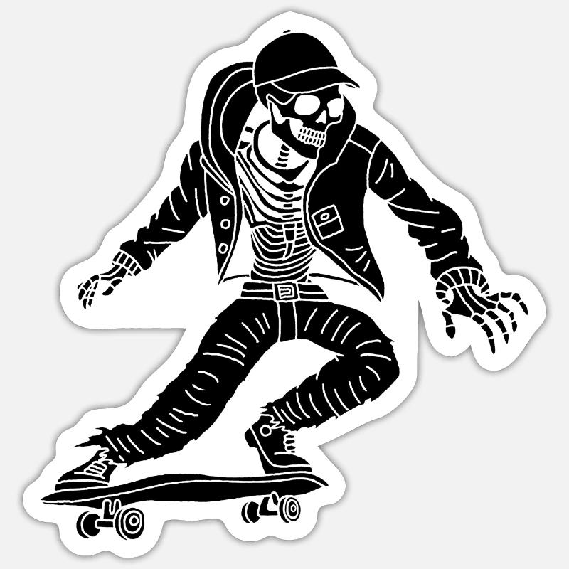 Black skeleton on skateboard - Sticker size S (10 x 10 cm) - white matte