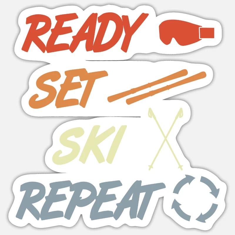 Ready Set Ski Repeat - Sticker Größe S (10 x 10 cm) - Mattweiß