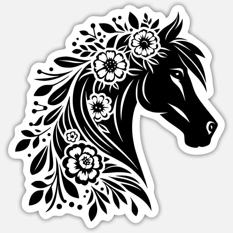 Pferdekopf Blumen Sticker Größe S (10 x 10 cm)
