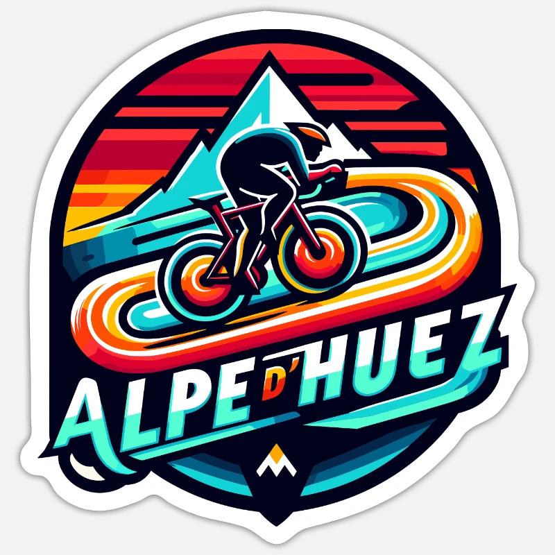Alpe d'Huez pour les passionnés de cyclisme - Sticker taille S (10 x 10 cm) - blanc mat