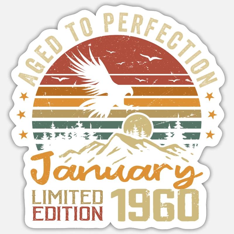 Januar 1960 Retro Vintage Geburtstagsgeschenk - Sticker Größe S (10 x 10 cm) - Mattweiß