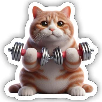 Sport Motif - Chat avec poids - Sticker taille S (10 x 10 cm) - blanc mat - Devant