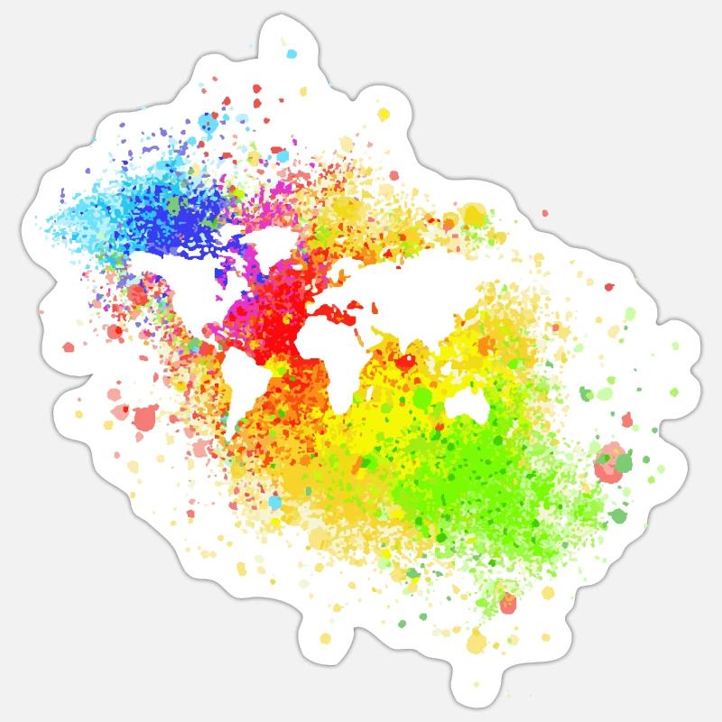 Monde devant les taches arc-en-ciel - Sticker taille S (10 x 10 cm) - blanc mat