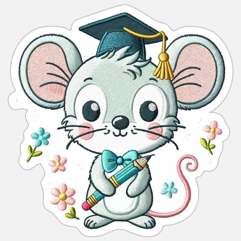 Souris Diplômée Astucieuse - Sticker taille S (10 x 10 cm) - blanc mat