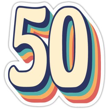 Vintage Retro T Shirt Number 50 Fify - Sticker size S (10 x 10 cm) - white matte - Front