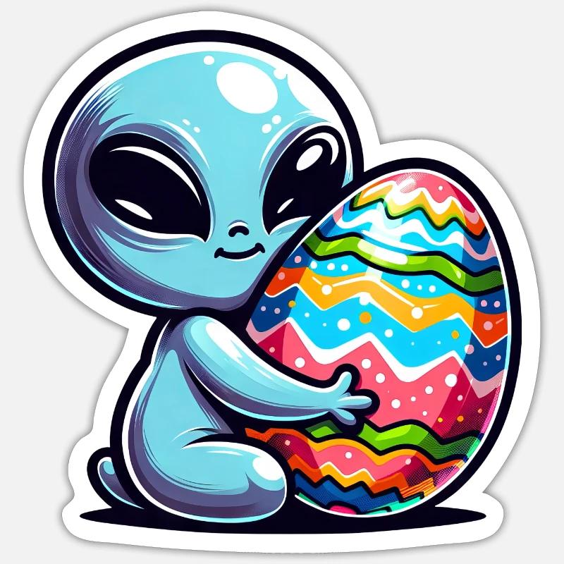 Easter Alien Hug & Egg Love Sticker size S (10 x 10 cm)