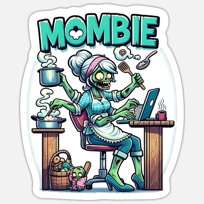 mombie - Maman multitâche - Sticker taille S (10 x 10 cm) - blanc mat