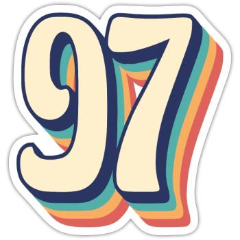 T-Shirt rétro Vintage numéro 97 quatre-vingt-dix-sept - Sticker taille S (10 x 10 cm) - blanc mat - Devant