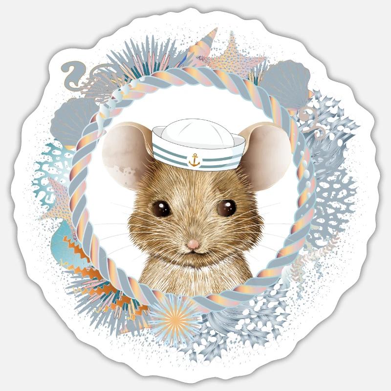cute mouse as a sailor in a maritime setting Sticker size S (10 x 10 cm)