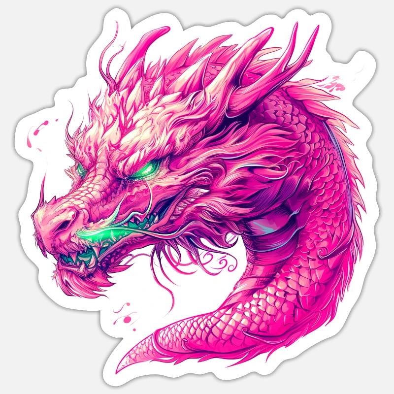 Pinker Drache - Sticker Größe S (10 x 10 cm) - Mattweiß