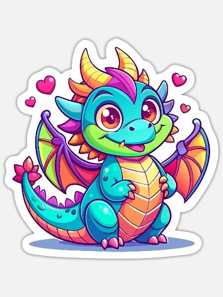 Farbenfroher Drache - Sticker Größe S (10 x 10 cm) - Mattweiß