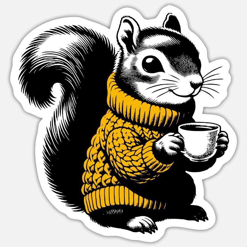 Squirrel in turtleneck sweater - Sticker size S (10 x 10 cm) - white matte