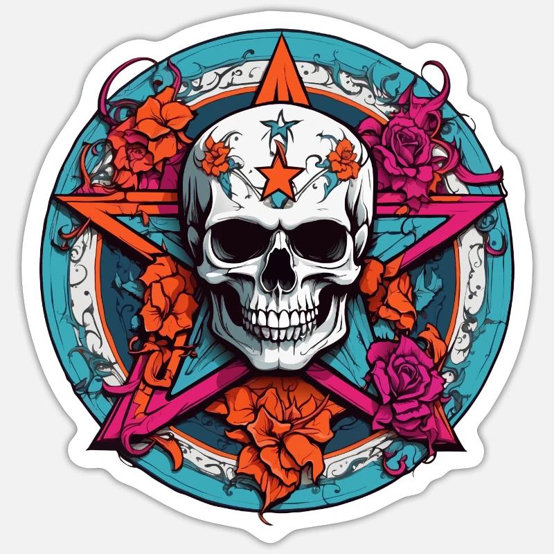 Crâne avec capuche colorée avec éléments décoratifs Sticker taille S (10 x 10 cm)