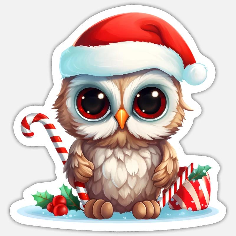 Weihnachten Eule - Sticker Größe S (10 x 10 cm) - Mattweiß